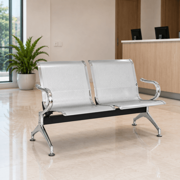 Silla de Espera 2 Asientos en Acero Cromado – Resistente y Elegante