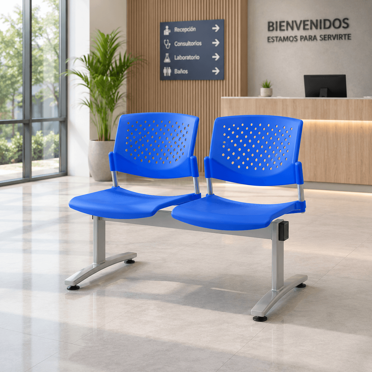 Silla de Espera Butterfly 2 asientos Azul – Diseño Moderno y Espacios Eficientes