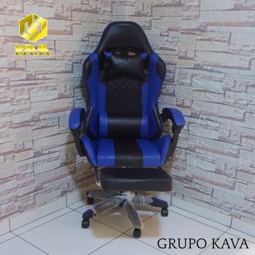 silla gamer gk azul con reposapies